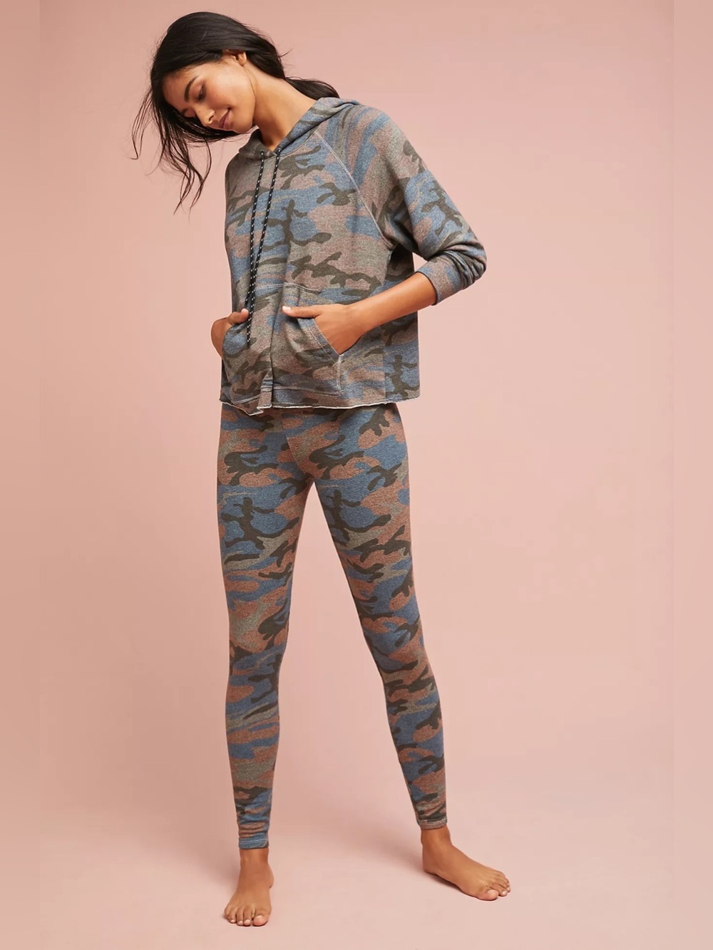 Anthropologie Sundry Heather Gray Colorful Camo Hoodie & Joggers Set, Medium
